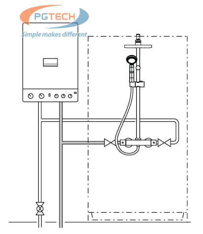 Vòi sen tắm đôi Trade-tec TR20020CP lắp đặt trong hệ thống boiler điều chỉnh kết hợp/Bình nóng lạnh trực tiếp