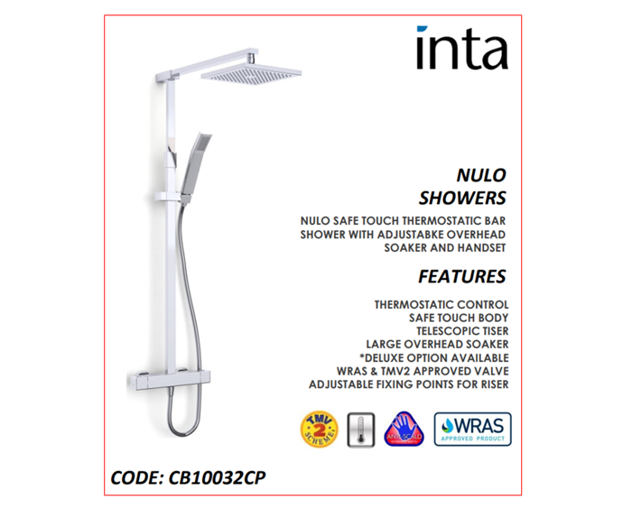 5. Bộ sen tắm cây đôi chống bỏng với thanh điều nhiệt tự động (Nulo Safe Touch Thermostatic Bar Shower - CB10032CP)