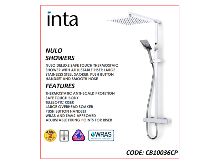 Bộ sen tắm cây đôi cao cấp chống bỏng với thanh điều nhiệt tự động (Nulo Deluxe Safe Touch Thermostatic Shower - CB10036CP)