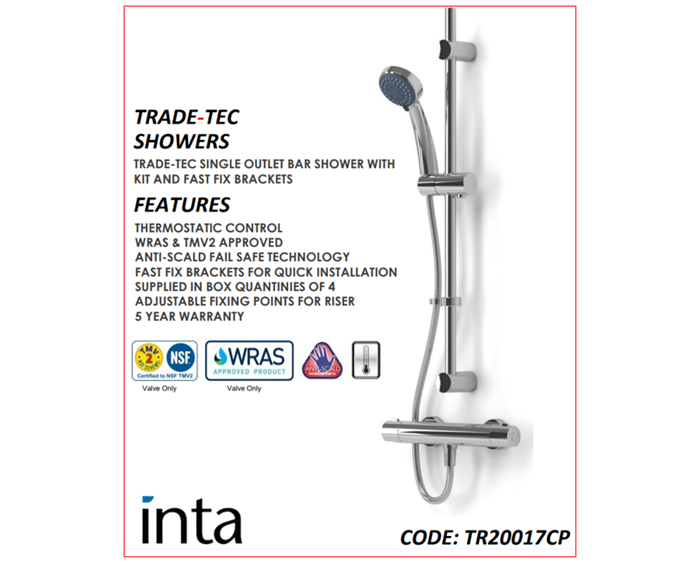 Bộ sen tắm cây đơn có thanh điều chỉnh nhiệt độ (Trade-Tec Single Outlet Bar Shower - TR10032CP)