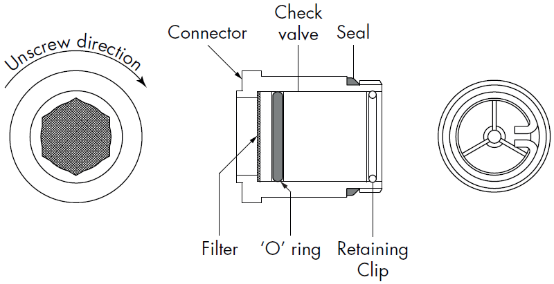 Các bộ phận của phần lọc và van một chiều trong sen tắm model TR20017CP